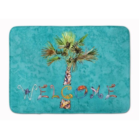 Carolines Treasures Welcome Palm Tree on Teal Machine Washable Memory Foam Mat 8711RUG